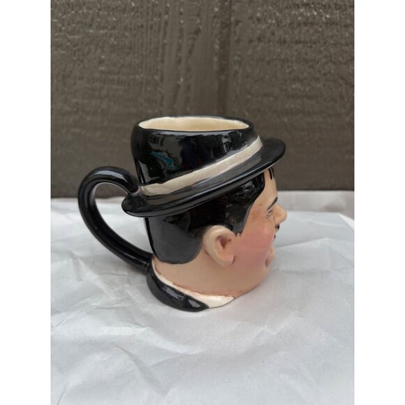 Vintage Laurel & Hardy Style Ceramic Coffee Mug Head Figurine Black Hat Handle - Picture 5 of 6